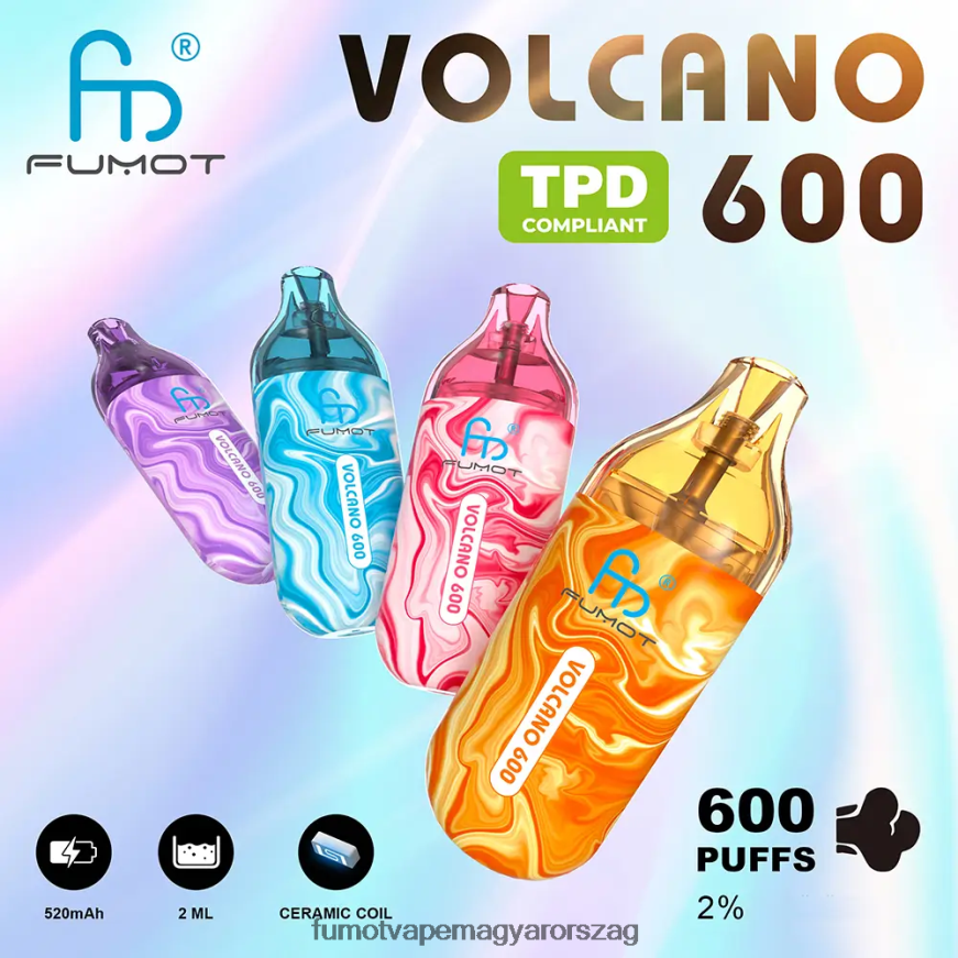 szőlőjég Fumot vape review 6ZBT2B298 Fumot Volcano 600 tpd-kompatibilis eldobható vape - 2 ml (3 darabos készlet)