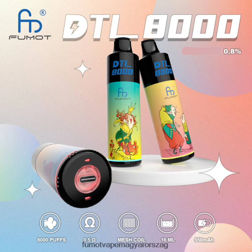 áfonyás menta Fumot vape Magyarország 6ZBT2B416 Fumot DTL 8000 eldobható vape toll - 16 ml (1 darab)